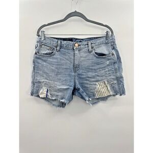 J Crew Vintage Straight 29 Women Cutoff Shorts Denim Jean Patchwork Raw Hem Prep